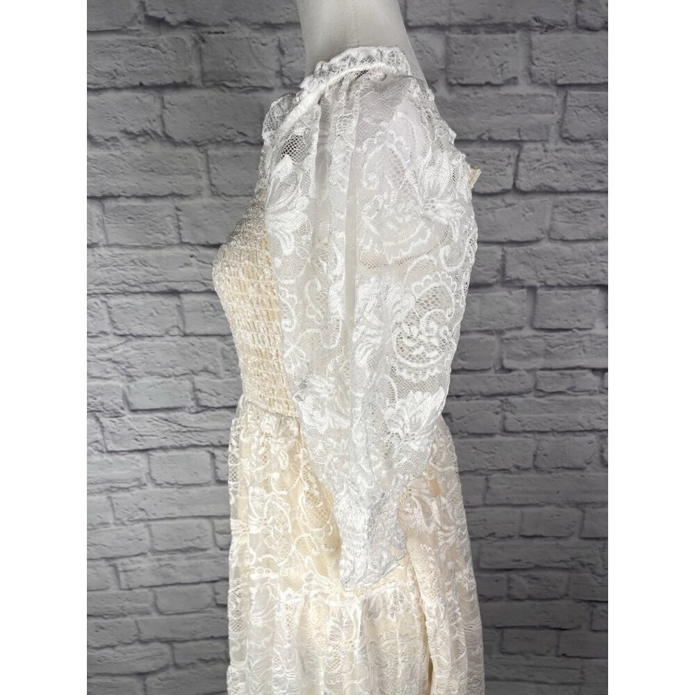 BALTIC BORN Women's Off White Tate Smocked Lace Mini Dress NWT Large - Picture 4 of 7
